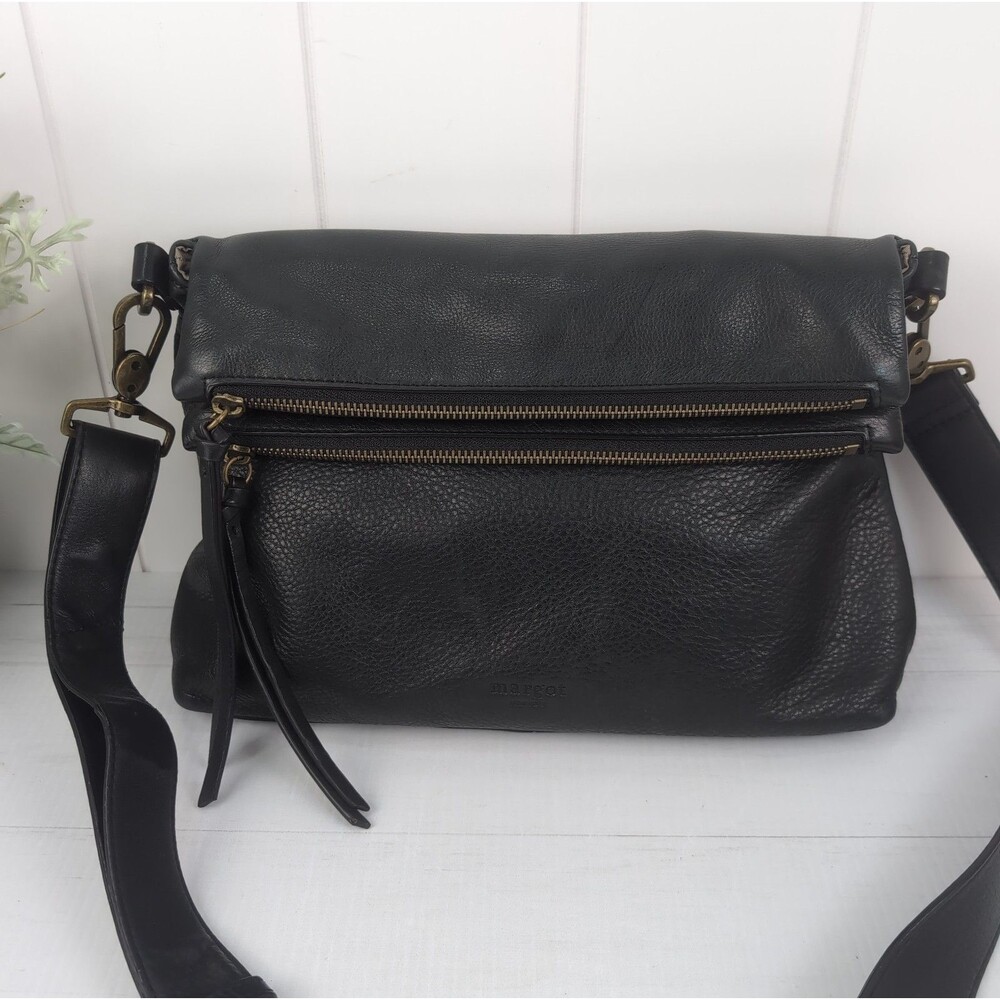 Margot New York Mickey Double Zip Foldover Crossbody Black Leather Organizer